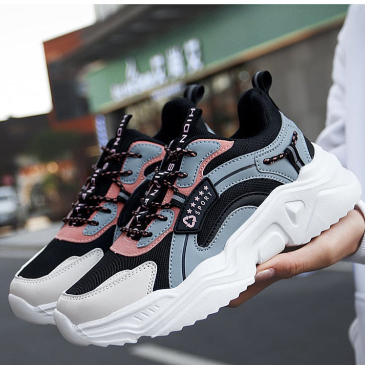 Allison Women's Sneakers – Breathable Mesh with Leather Accents and Thick Sole