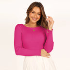 Ribbed Round Neck Slim-Fit Long Sleeve Top
