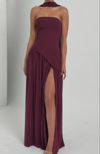 Strapless Long Dress with Draped Detail & Elegant Silhouette – Mya
