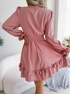 Solid Color V-Neck Lace-Up Dress