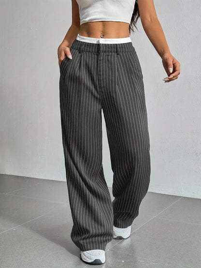 Women’s High-Waist Stripe Straight-Leg Trousers