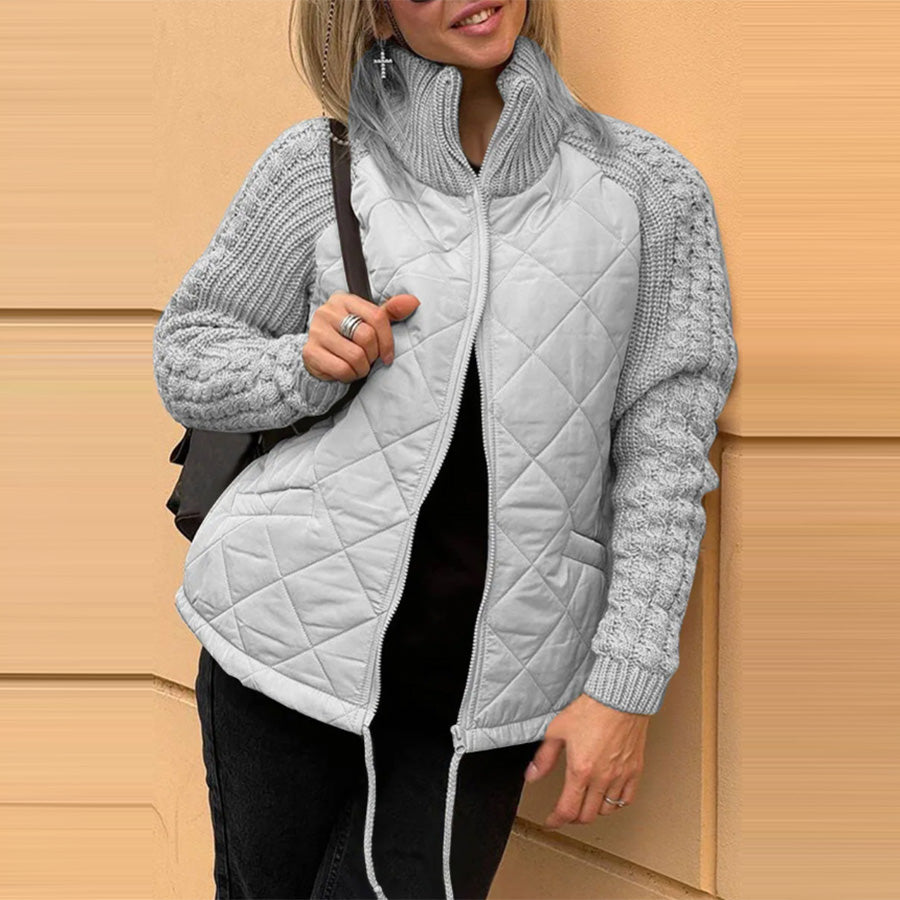Quilted Knit-Sleeve Winter Jacket