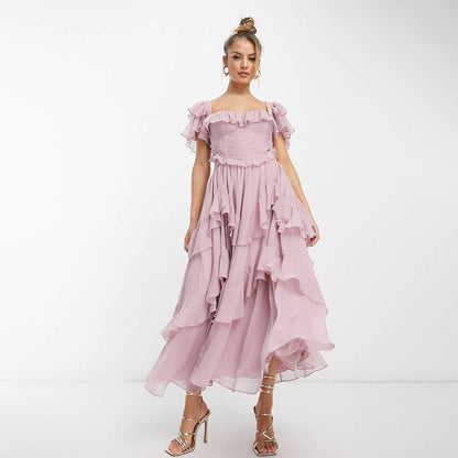 Short-sleeved ruffled summer dress