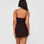 Rose Print V-Neck Mini Dress