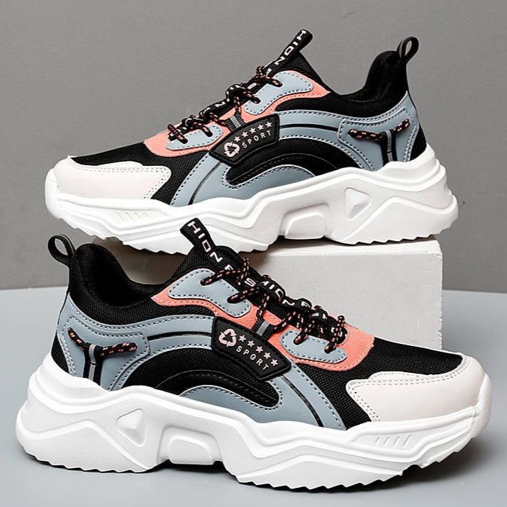 Allison Women's Sneakers – Breathable Mesh with Leather Accents and Thick Sole