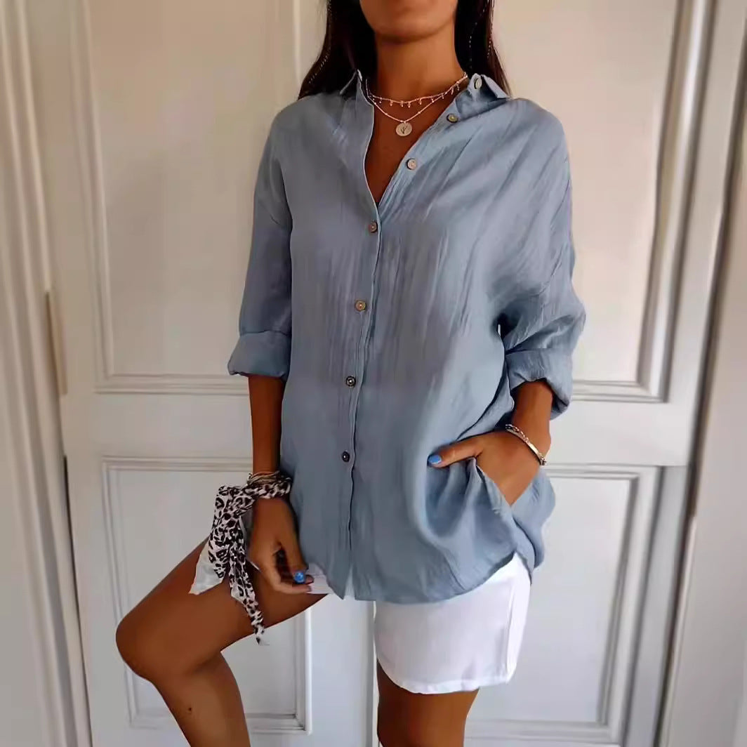 Casual Lapel Long Sleeve Pleated Shirt