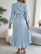 Women’s Long-Sleeve Pleated Midi Dress With Belted Waist
