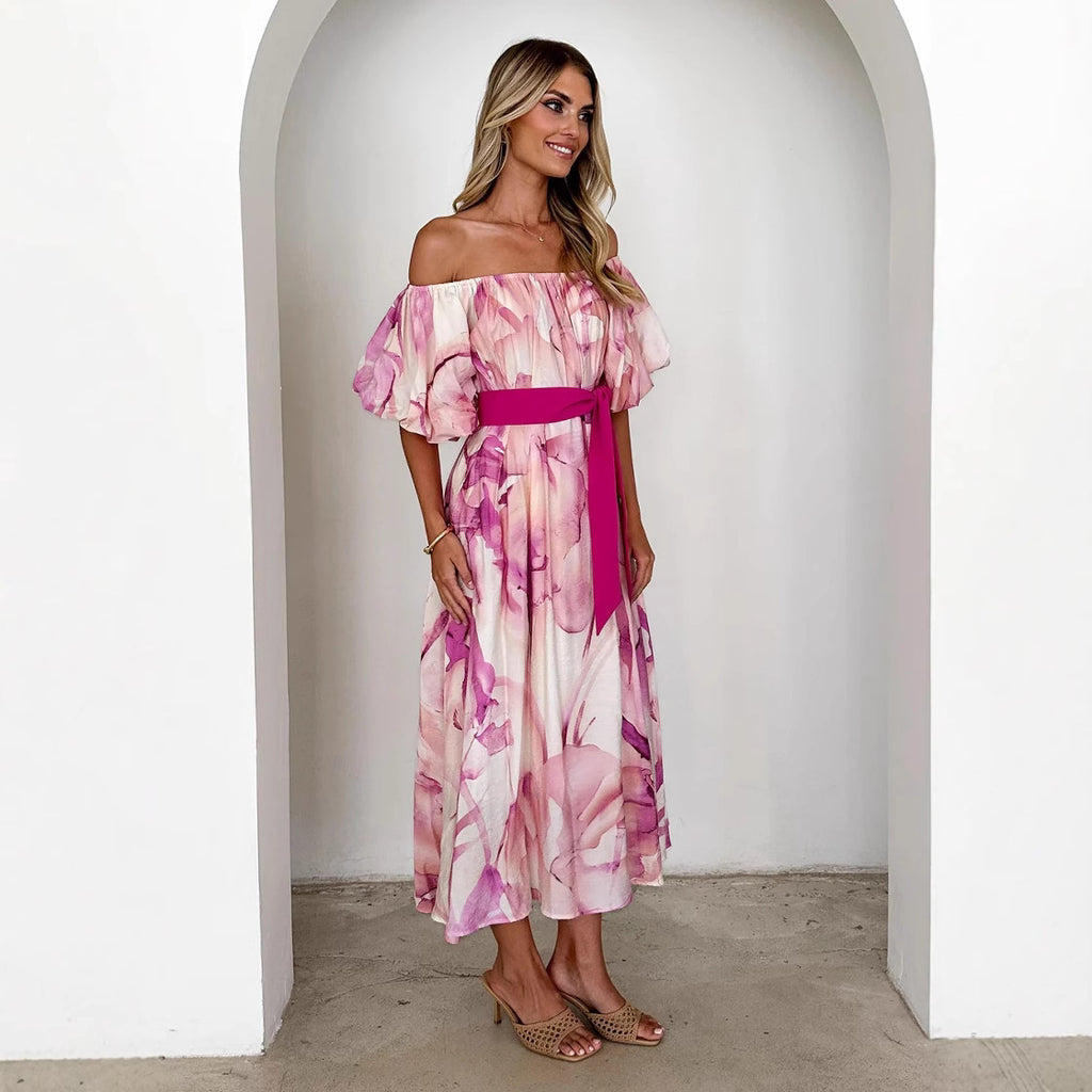 Off-the-shoulder floral maxi dress
