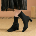 Women’s Knit Sock Boots – Chunky Heel Ankle Booties | Dripiume