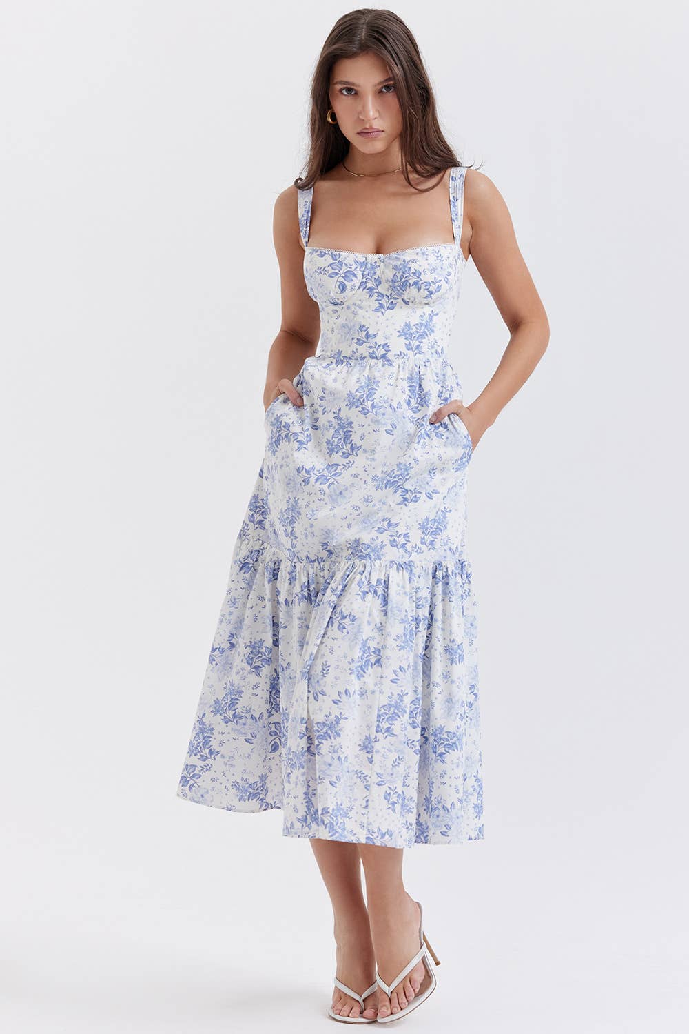One-Shoulder Floral Lace Pleated Midi Dress