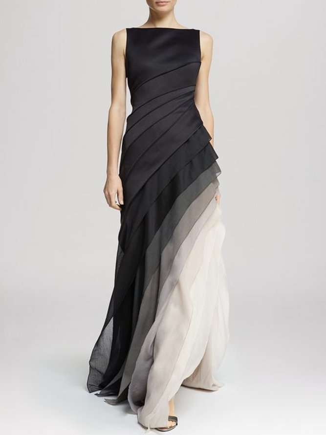 Elegant Sleeveless Gradient Pleated Long Evening Dress