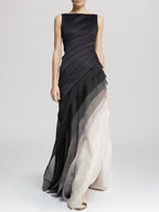 Elegant Sleeveless Pleated Gradient Long Evening Dress