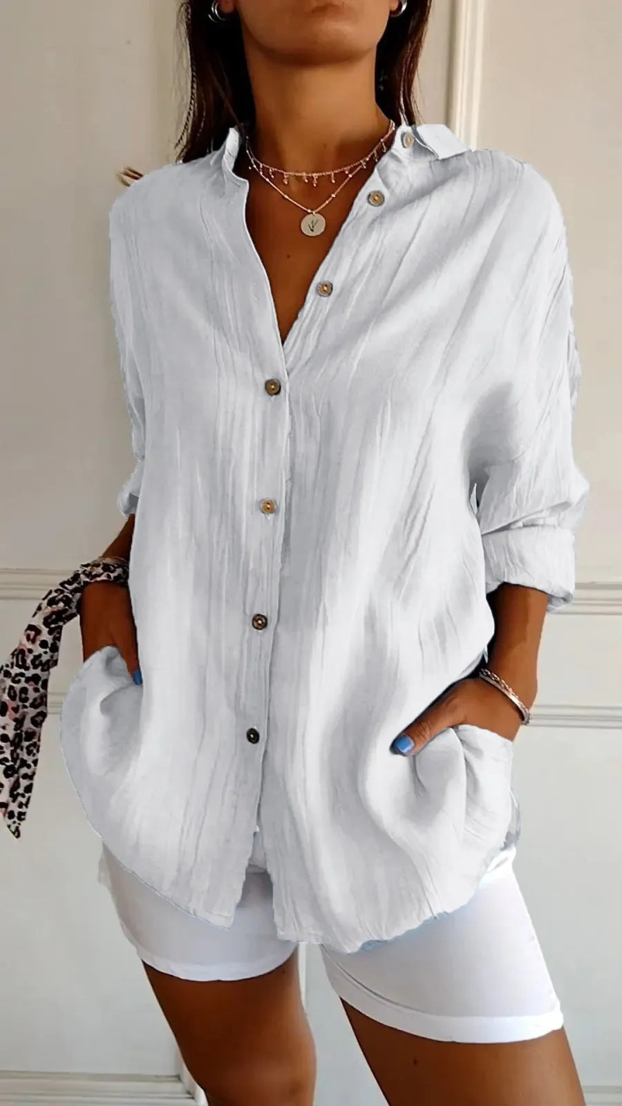Casual Lapel Long Sleeve Pleated Shirt