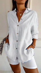Casual Lapel Long Sleeve Pleated Shirt