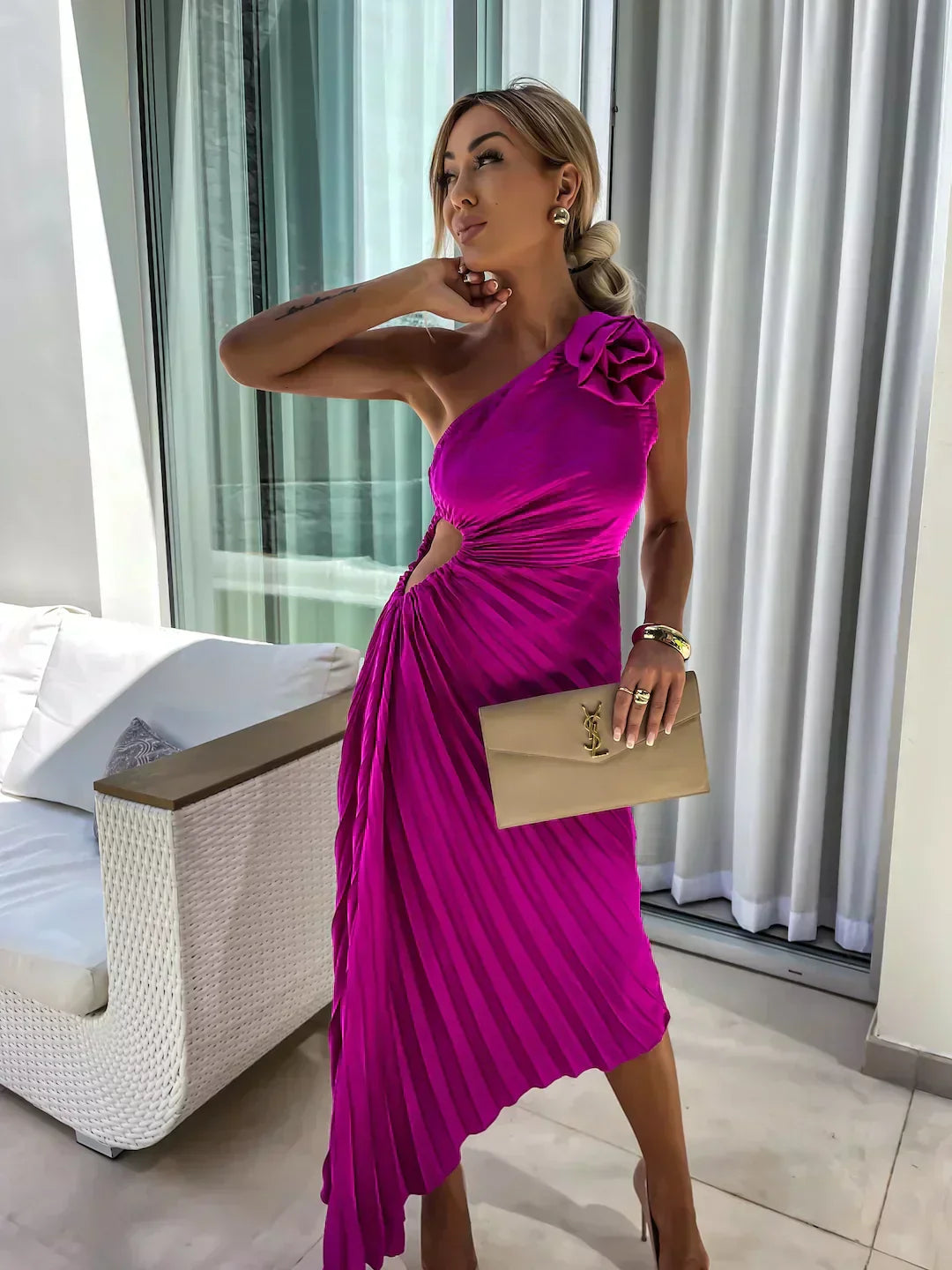 Long Evening Dress with Puff Shoulders | Mandy