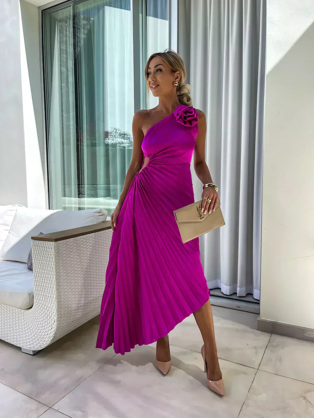 Long Evening Dress with Puff Shoulders | Mandy