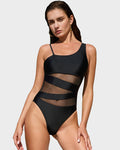 Women’s One-Shoulder Mesh One-Piece Swimsuit