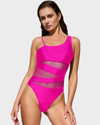 Women’s One-Shoulder Mesh One-Piece Swimsuit