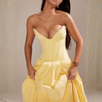 Women’s Strapless Corset Midi Dress – Sweetheart Neck Evening Style