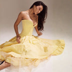 Women’s Strapless Corset Midi Dress – Sweetheart Neck Evening Style