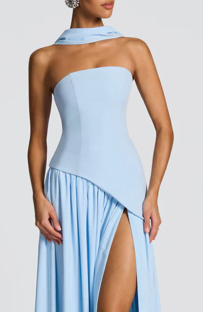 Strapless Long Dress with Draped Detail & Elegant Silhouette – Mya