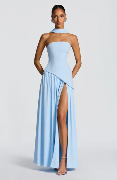 Strapless Long Dress with Draped Detail & Elegant Silhouette – Mya