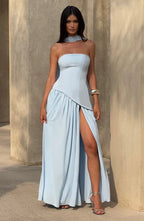 Strapless Long Dress with Draped Detail & Elegant Silhouette – Mya