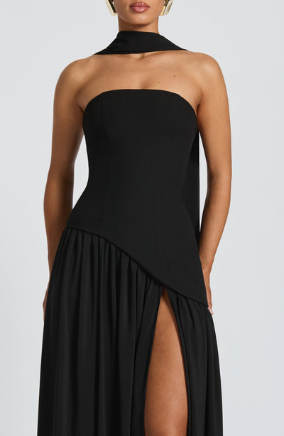 Strapless Long Dress with Draped Detail & Elegant Silhouette – Mya