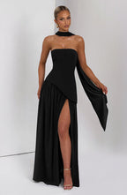 Strapless Long Dress with Draped Detail & Elegant Silhouette – Mya