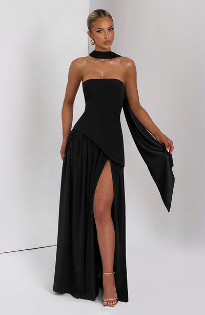 Strapless Long Dress with Draped Detail & Elegant Silhouette – Mya