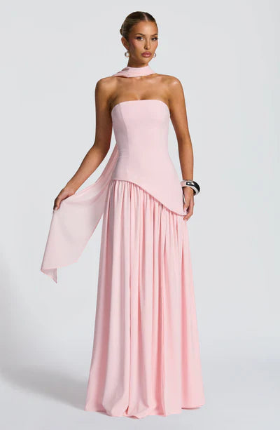 Strapless Long Dress with Draped Detail & Elegant Silhouette – Mya