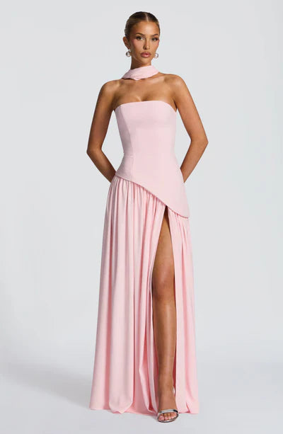 Strapless Long Dress with Draped Detail & Elegant Silhouette – Mya