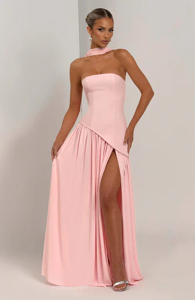 Strapless Long Dress with Draped Detail & Elegant Silhouette – Mya