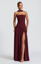 Strapless Long Dress with Draped Detail & Elegant Silhouette – Mya