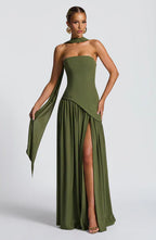 Strapless Long Dress with Draped Detail & Elegant Silhouette – Mya