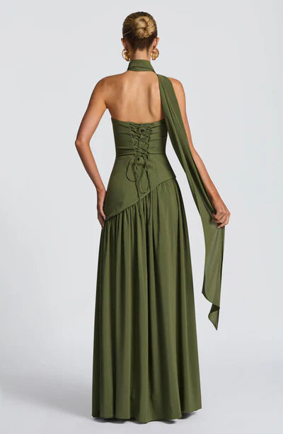 Strapless Long Dress with Draped Detail & Elegant Silhouette – Mya