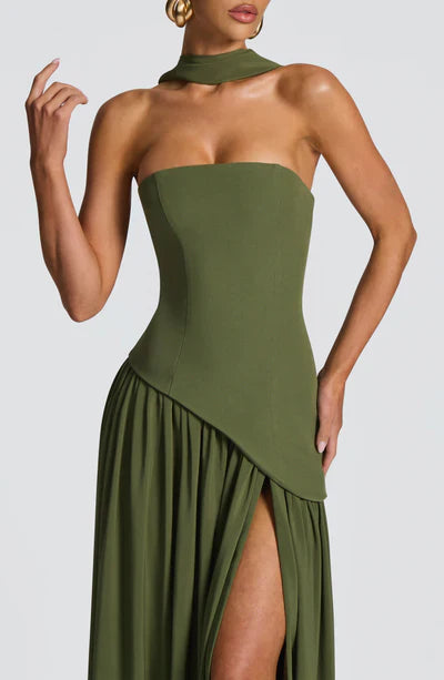 Strapless Long Dress with Draped Detail & Elegant Silhouette – Mya
