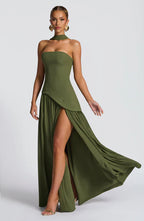 Strapless Long Dress with Draped Detail & Elegant Silhouette – Mya