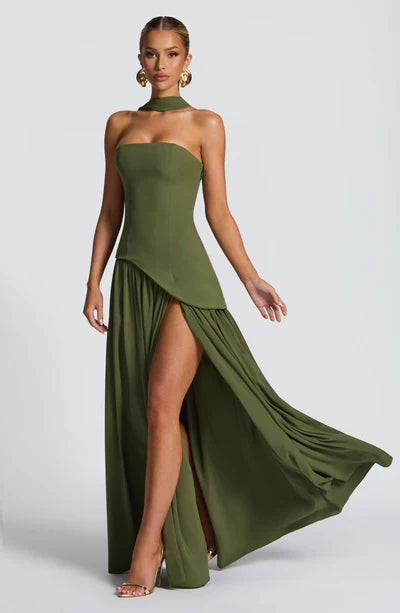 Strapless Long Dress with Draped Detail & Elegant Silhouette – Mya