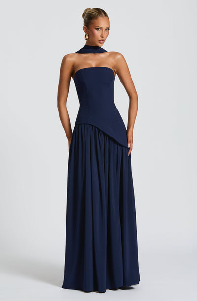 Strapless Long Dress with Draped Detail & Elegant Silhouette – Mya