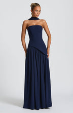 Strapless Long Dress with Draped Detail & Elegant Silhouette – Mya