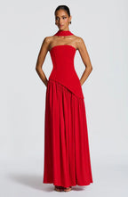 Strapless Long Dress with Draped Detail & Elegant Silhouette – Mya