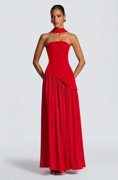 Strapless Long Dress with Draped Detail & Elegant Silhouette – Mya