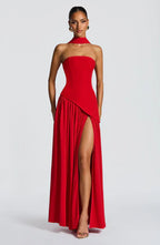 Strapless Long Dress with Draped Detail & Elegant Silhouette – Mya