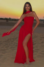 Strapless Long Dress with Draped Detail & Elegant Silhouette – Mya