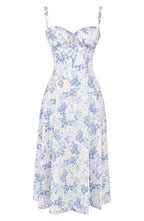Corset-Style Floral Midi Dress with Structured Bodice – Calyra Belle