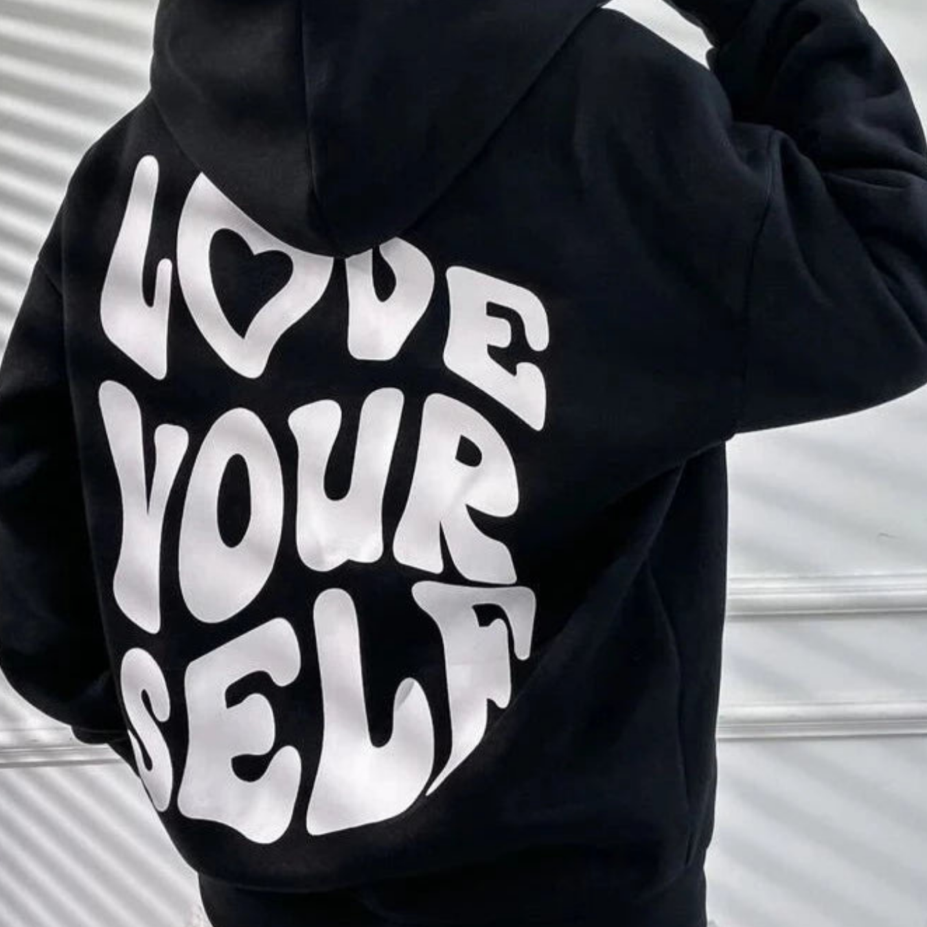 Oversized Women Hoodie with Inspiring Slogan: 'Love Yourself'