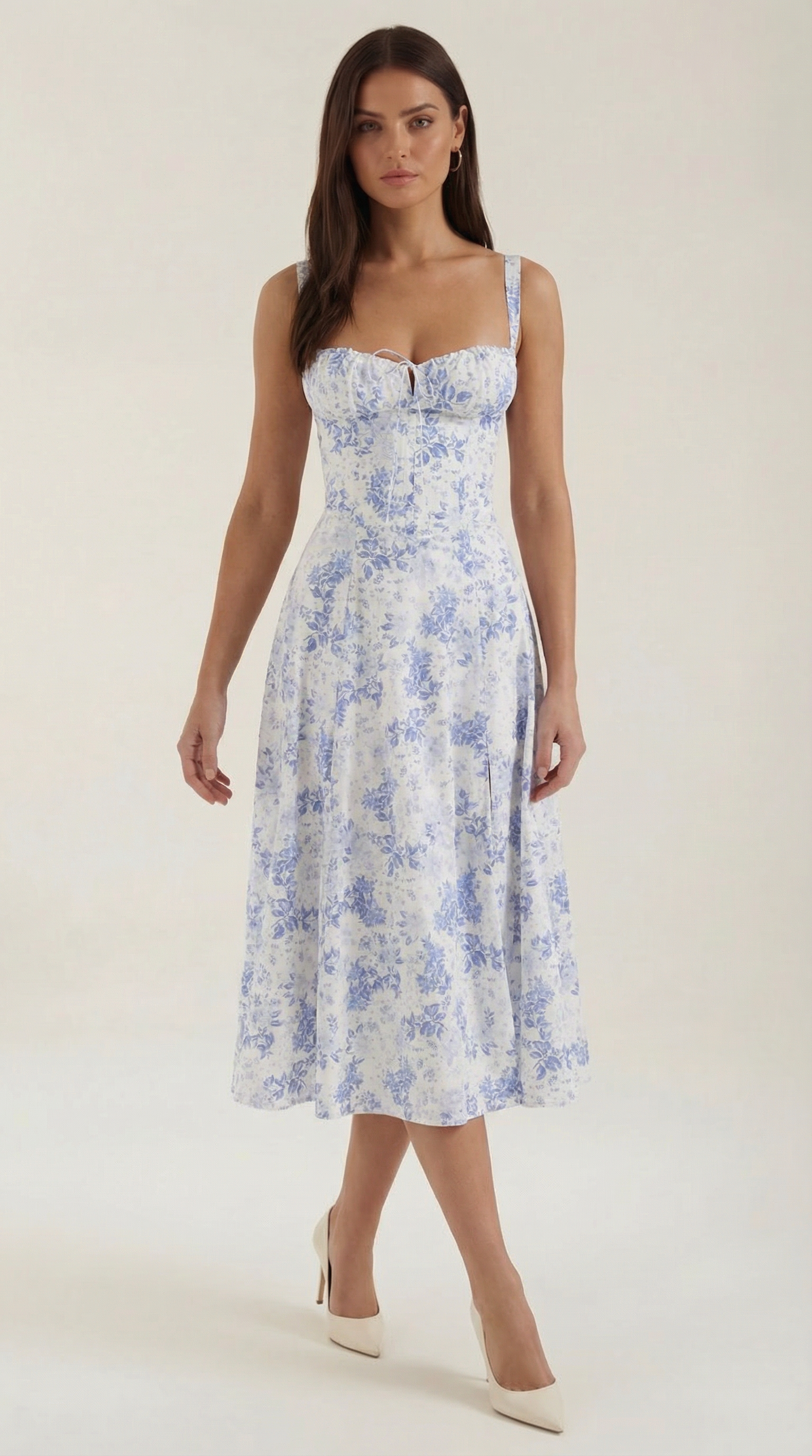 Floral Midi Summer Dress Heart Neck – Josie