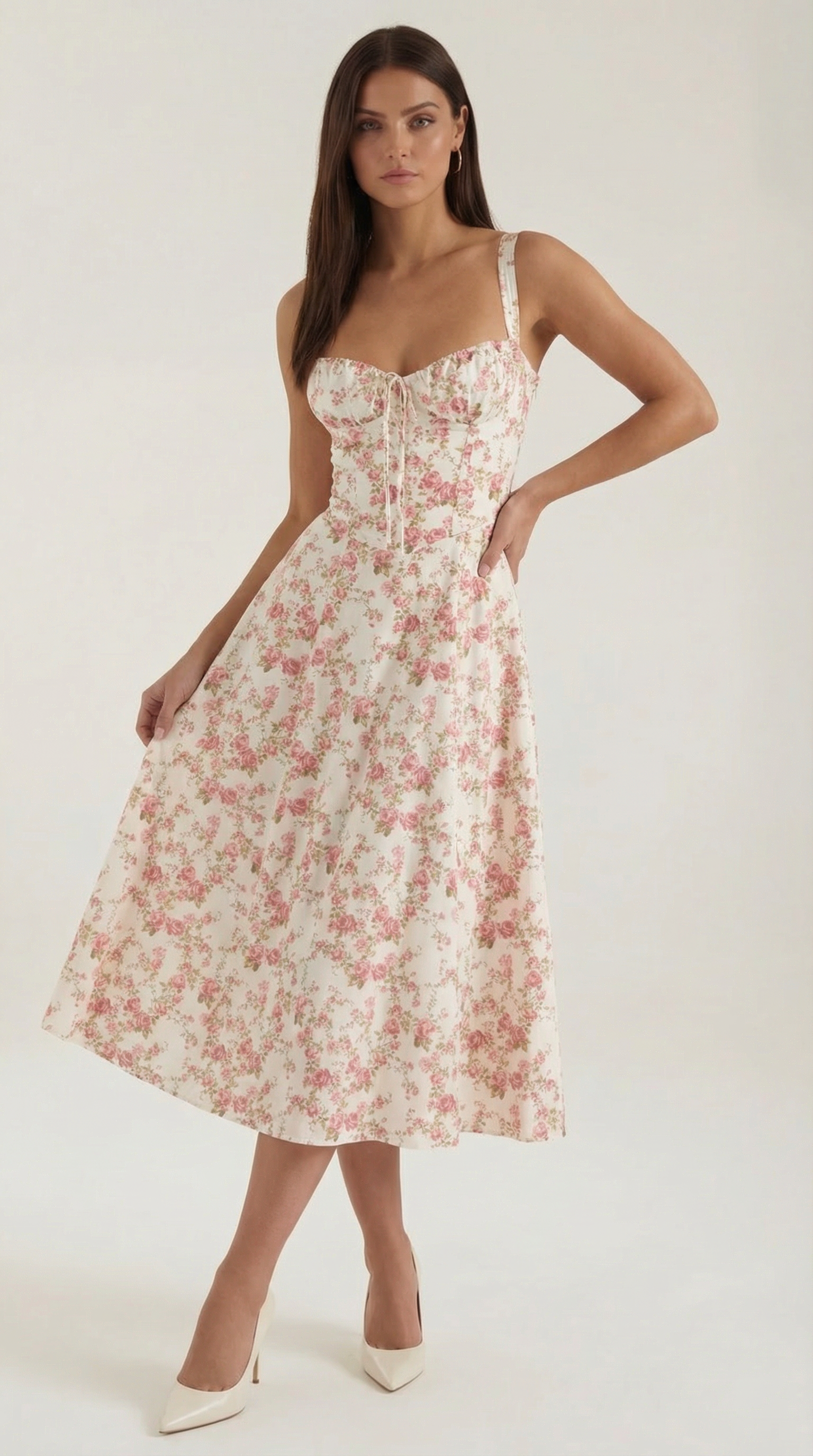 Floral Midi Summer Dress Heart Neck – Josie