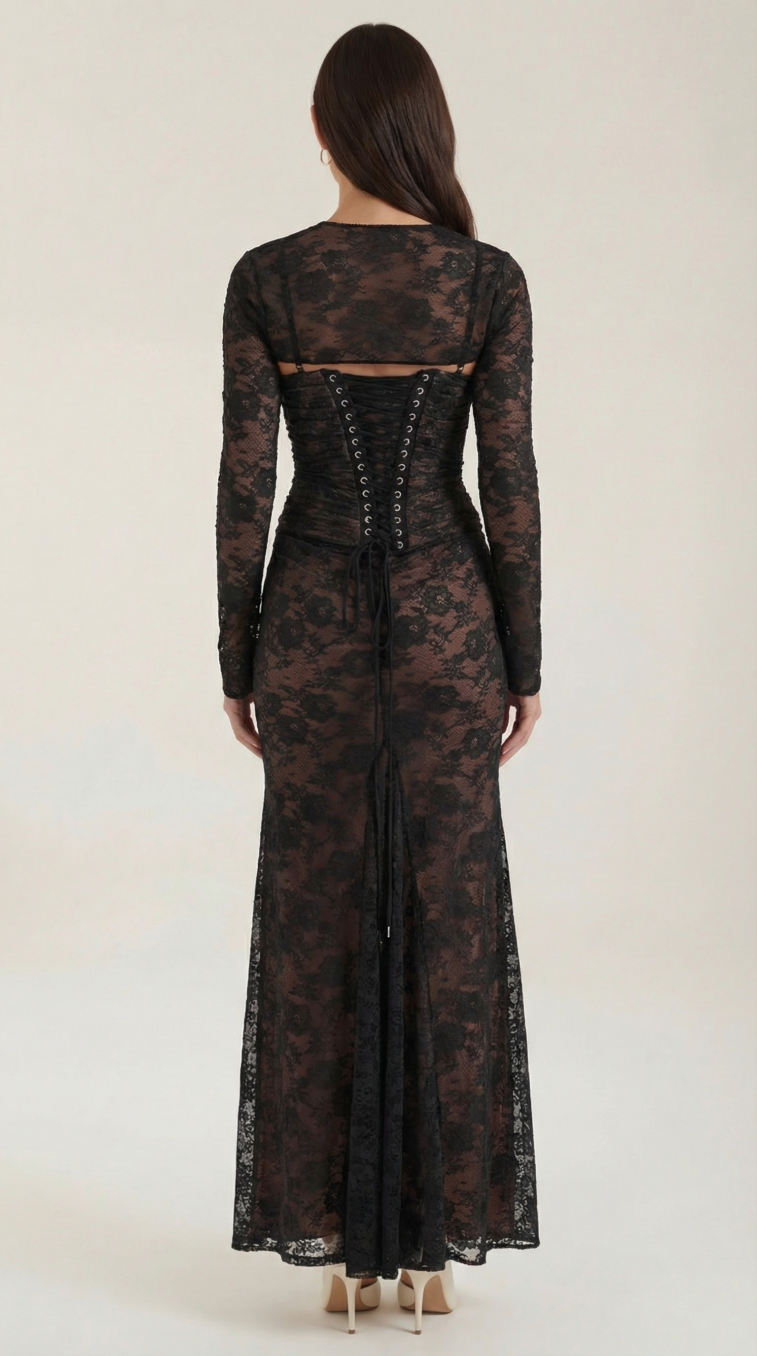 Lace Maxi Dress Sheer Long Sleeves for Parties – Nerissa